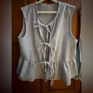 Striped Blue Sleeveless Top Front Ties